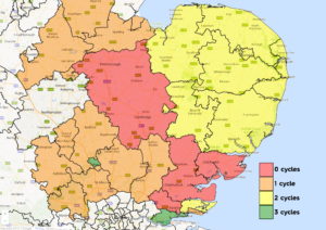 East Anglia CCG map Apr19 IVF Cycles