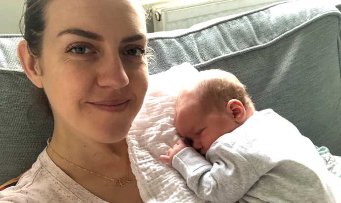 Leonie with Bear, Bourn Hall Wickford's first baby
