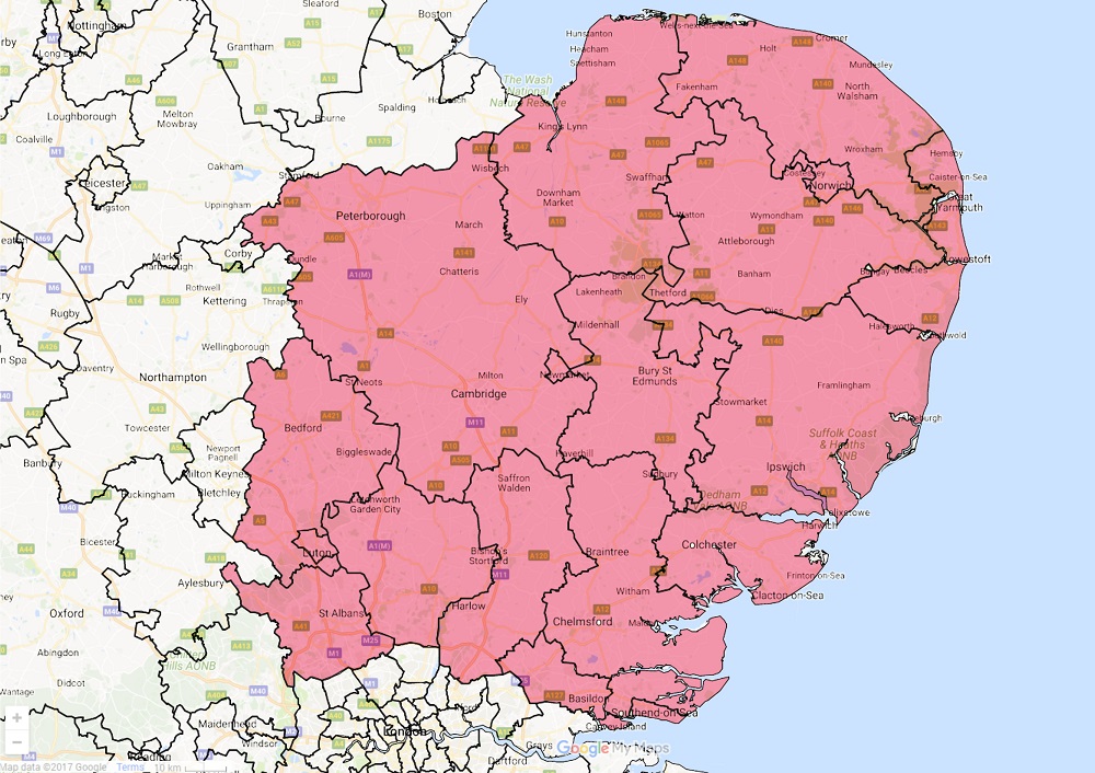 East Anglia map