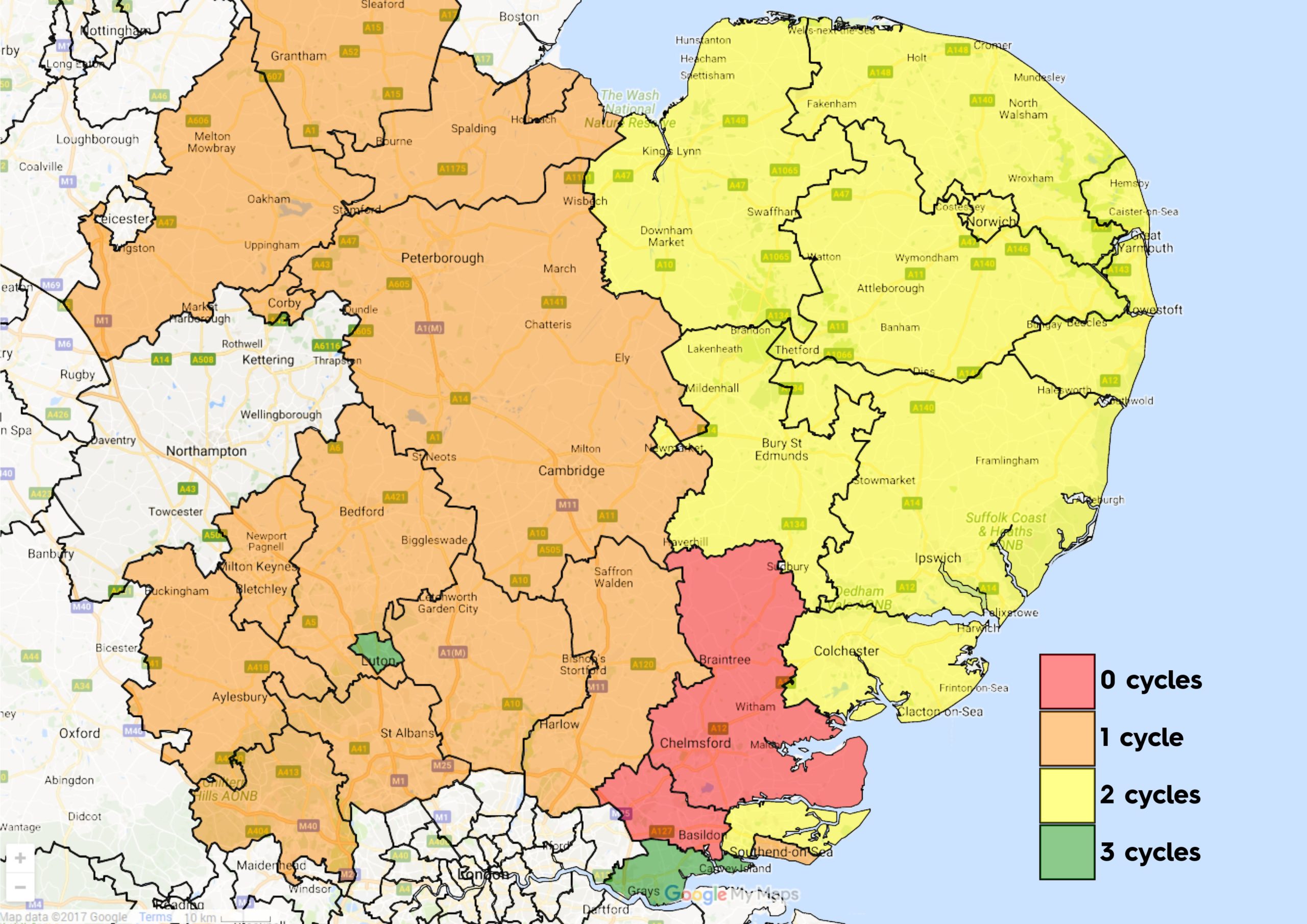 NHS IVF Funding Map for East of England (Jul 2021)