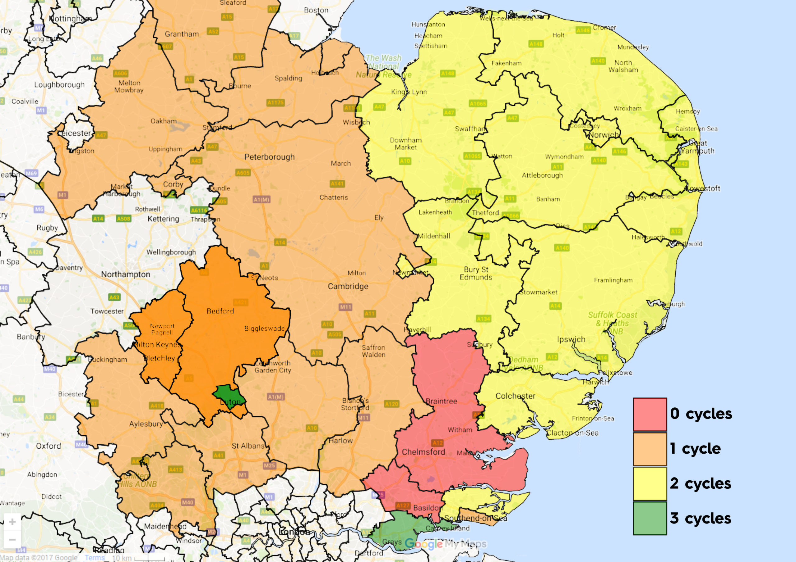 NHS IVF Funding Map for East of England (Bedford, Luton, Milton Keynes Dec 21)