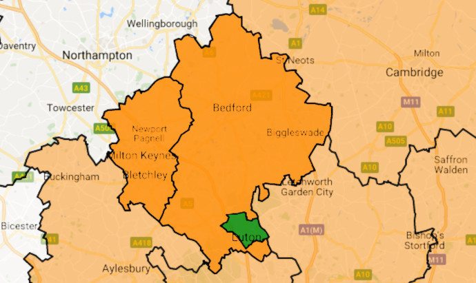 NHS IVF Funding Map for East of England (Bedford, Luton, Milton Keynes Dec 21) FEAT