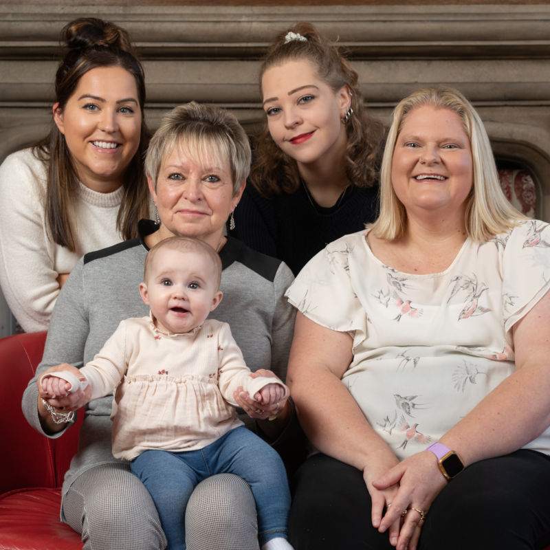 Nikki, Angela and Becky with Cleo and Louise Brown