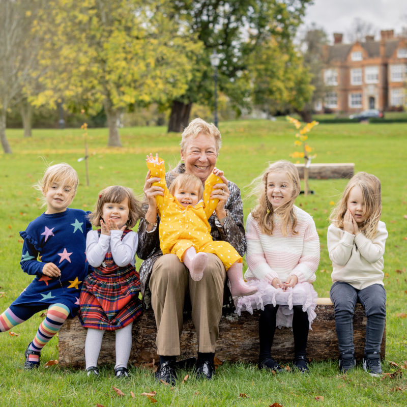 Five little Elizabeths plant a wood at Bourn Hall Clinic to commemorate the Queen with the Lord-Lieutenant of Cambridgeshire, Mrs Julie Spence – (children L-R): Lizzie Hasketh-Boston, Effie Haggis-Powell, Lyla Elizabeth Halls, Beth Mitchell, Elle Elizabeth O’Malley