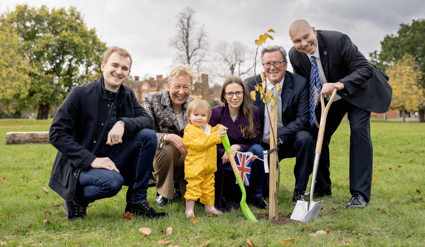 Tasha, Ryan and Lyla with Mike Macnamee (Bourn Hall), Julie Spence (Lord-Lieutenant of Cambridgeshire) and Bryan Woodward (British Fertility Society)