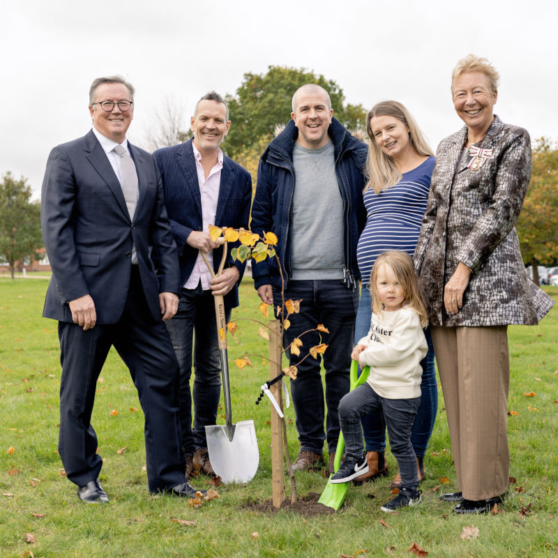 Mike Macnamee (Bourn Hall), Adam Burnley (Bourn Hall), Matt, Laura and Elle with Julie Spence (Lord-Lieutenant of Cambridgeshire)