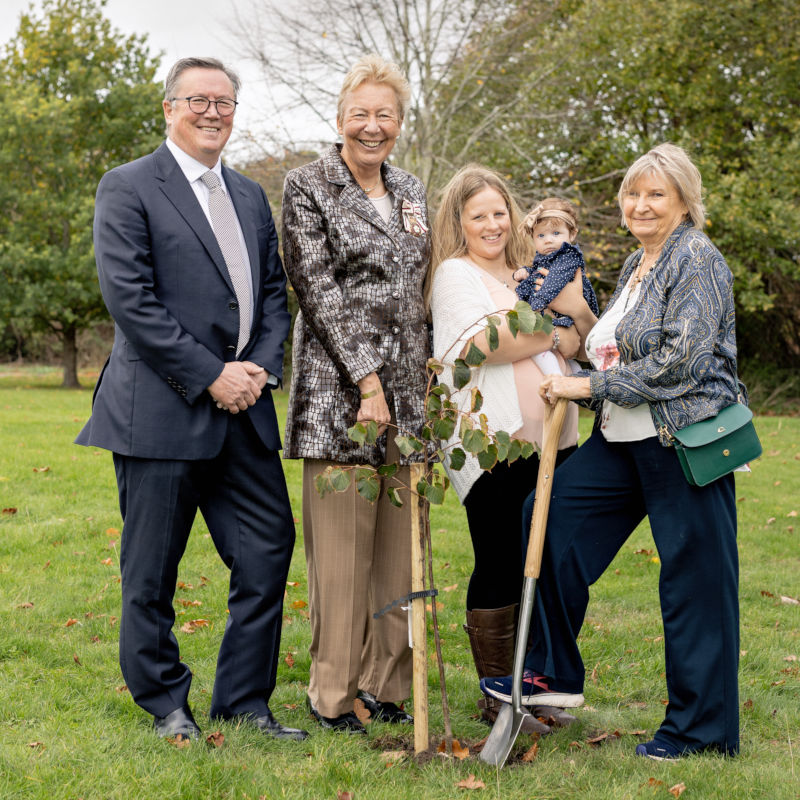 Mike Macnamee (Bourn Hall) and Julie Spence (Lord-Lieutenant of Cambridgeshire) with Sarah, Esmé and Kay Elder (Bourn Hall)